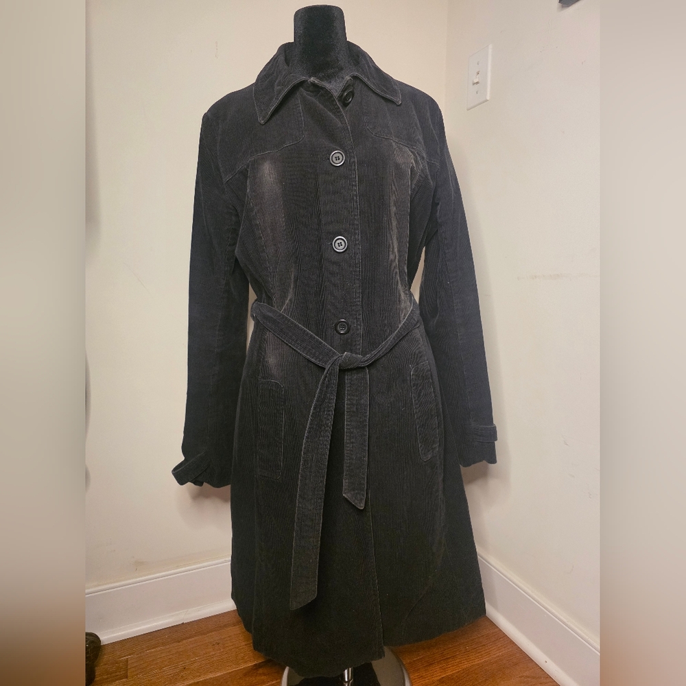 H & M Black Cordoroy Belted Trench Coat